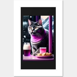 British Shorthair enjoys a hot beverage Posters and Art